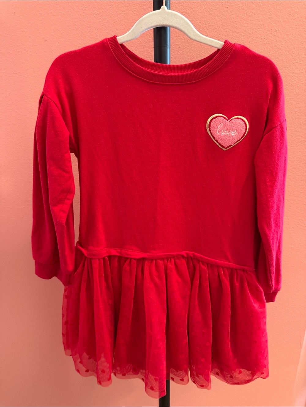 Janie and Jack Red Heart Applique Tulle Hem Dress